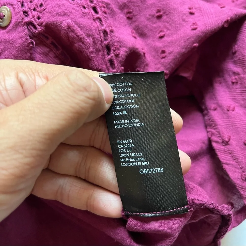 Pilcro and the Letterpress magenta purple Swiss dot batwing short sleeve blouse - Picture 7 of 7